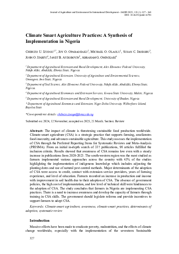 (PDF) Climate Smart Agriculture Practices: A Synthesis of ...