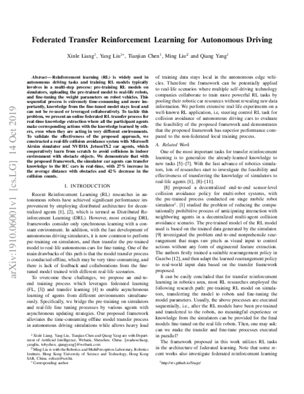 (PDF) Federated Transfer Reinforcement Learning for Autonomous Driving