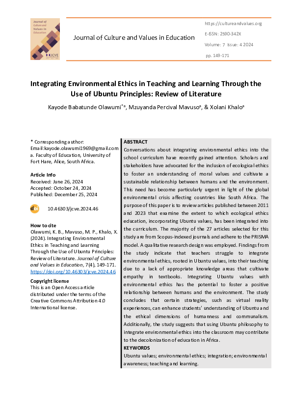 (PDF) Integrating Environmental Ethics in Teaching and Learning Through ...