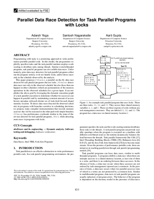 (PDF) Parallel data race detection for task parallel programs with locks