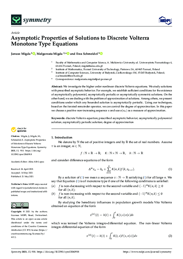 (PDF) Asymptotic Properties of Solutions to Discrete Volterra Monotone ...