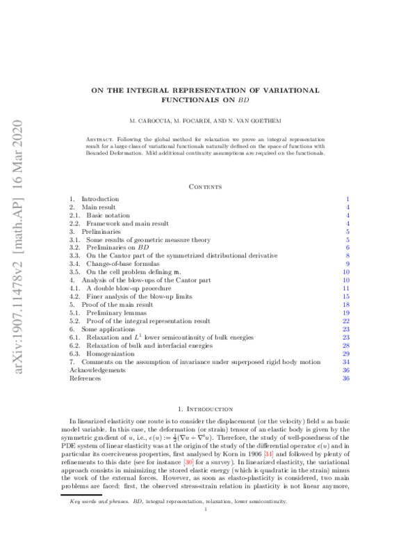 (PDF) On the Integral Representation of Variational Functionals on $BD$
