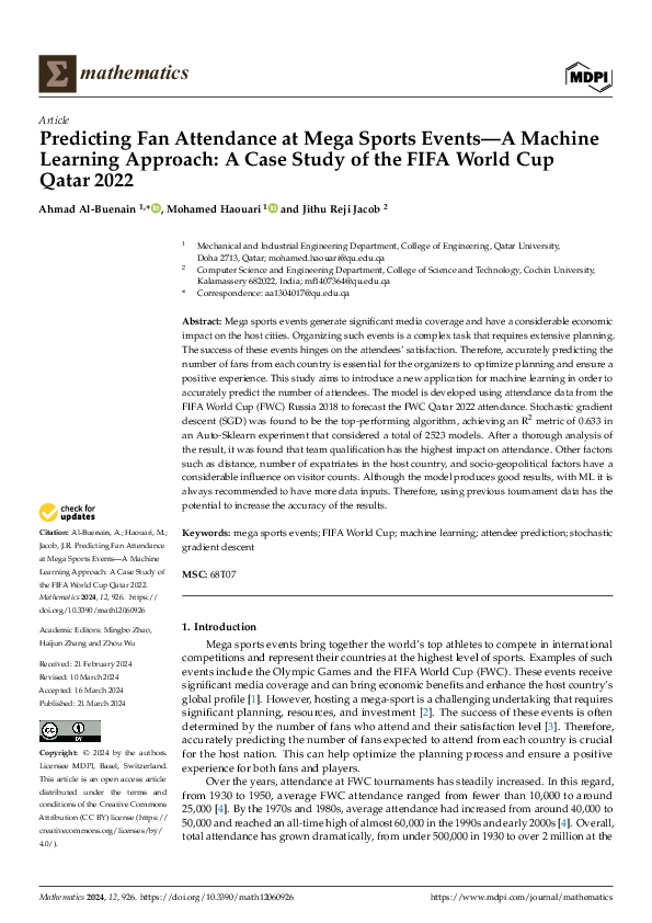 (PDF) Predicting Fan Attendance at Mega Sports Events—A Machine ...