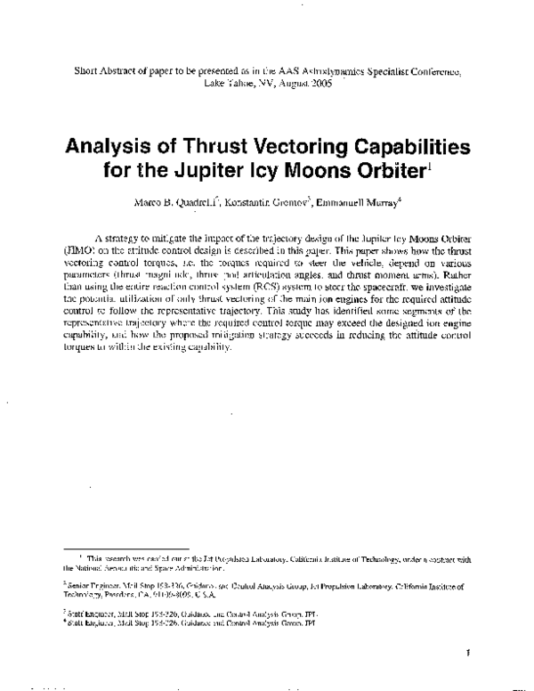 (PDF) Analysis of Thrust Vectoring Capabilities for the Jupiter Icy ...
