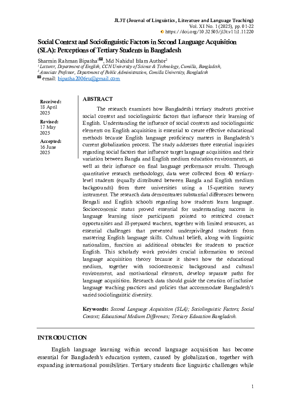 (PDF) Social Context and Sociolinguistic Factors in Second Language ...