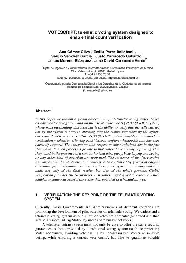 (PDF) VOTESCRIPT: telematic voting system designed to enable final ...
