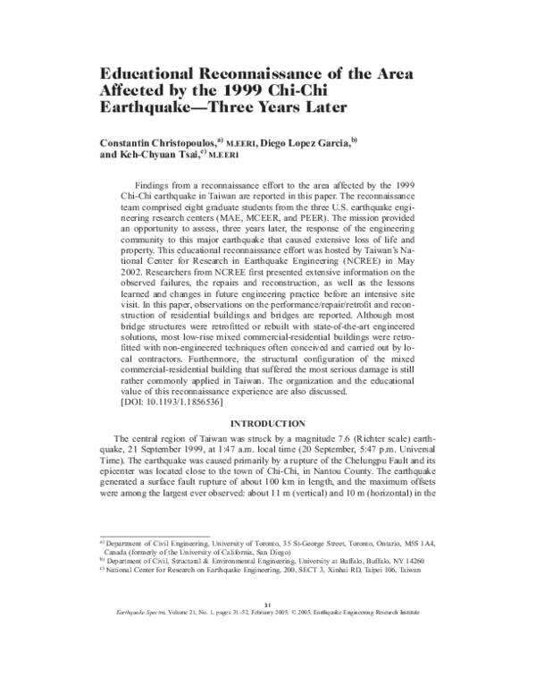 (PDF) Educational Reconnaissance of the Area Affected by the 1999 Chi ...
