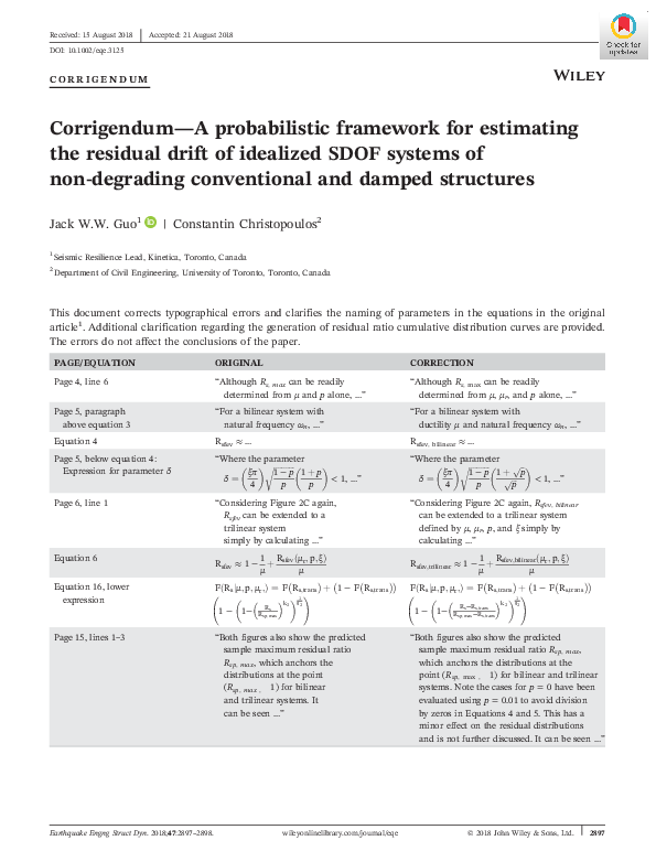 (PDF) Corrigendum-A probabilistic framework for estimating the residual ...