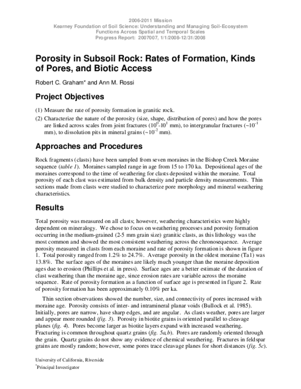 (PDF) Porosity in Subsoil Rock: Rates of Formation, Kinds of Pores, and ...