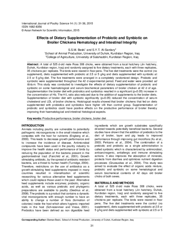 (PDF) Effects of Dietary Supplementation of Probiotic and Synbiotic on ...