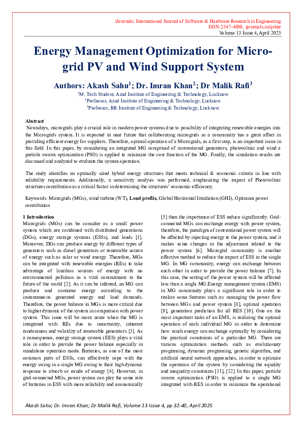 (PDF) Energy Management Optimization for Microgrid PV and Wind Support ...