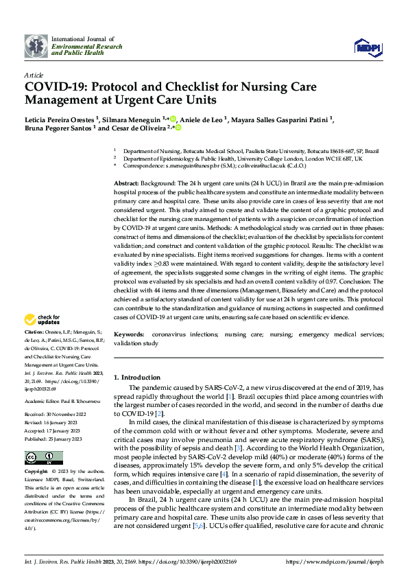 (PDF) COVID-19: Protocol and Checklist for Nursing Care Management at ...