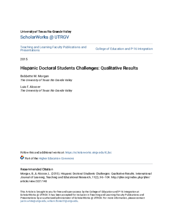 (PDF) Hispanic Doctoral Students Challenges: Qualitative Results