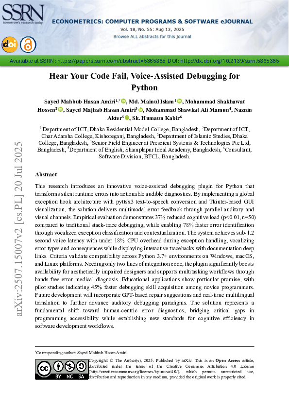 (PDF) Hear Your Code Fail, Voice-Assisted Debugging for Python
