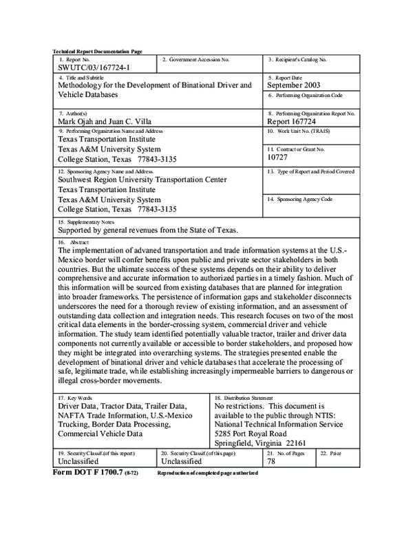 (PDF) Methodology for the Development of Binational Driver and Vehicle ...