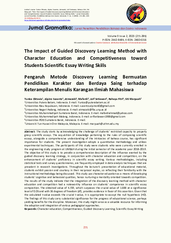 (PDF) The Impact of Guided Discovery Learning Method with Character ...