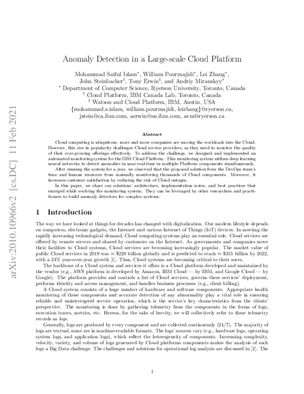 (PDF) Anomaly Detection in a Large-Scale Cloud Platform