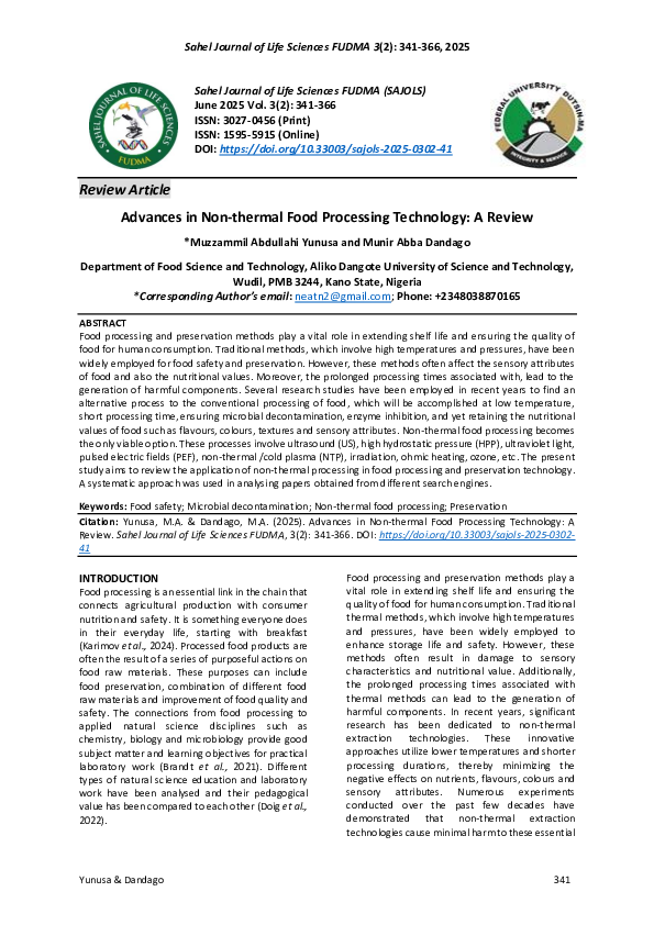 (PDF) Advances in Non-thermal Food Processing Technology: A Review