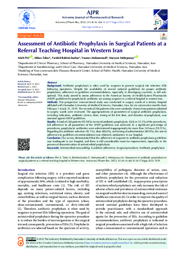(PDF) Assessment of Antibiotic Prophylaxis in Surgical Patients at a ...