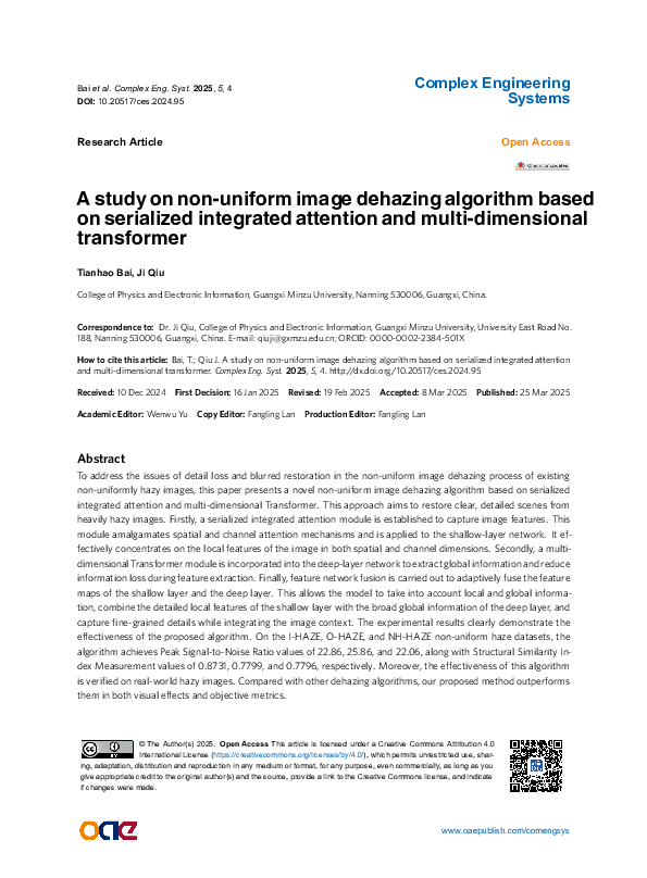 (PDF) A study on non-uniform image dehazing algorithm based on ...
