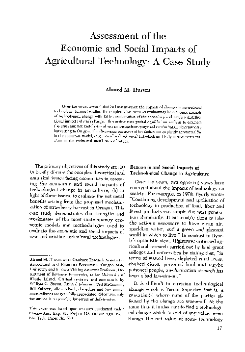 (PDF) Assessment of the Economic and Social Impacts of Agricultural ...