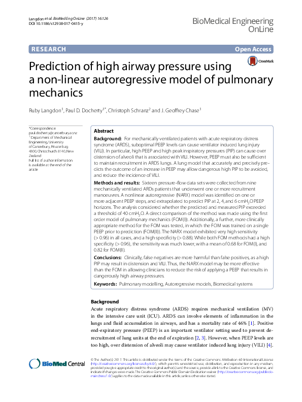 Picture of (PDF) Prediction of high airway pressure using a non-linear ...