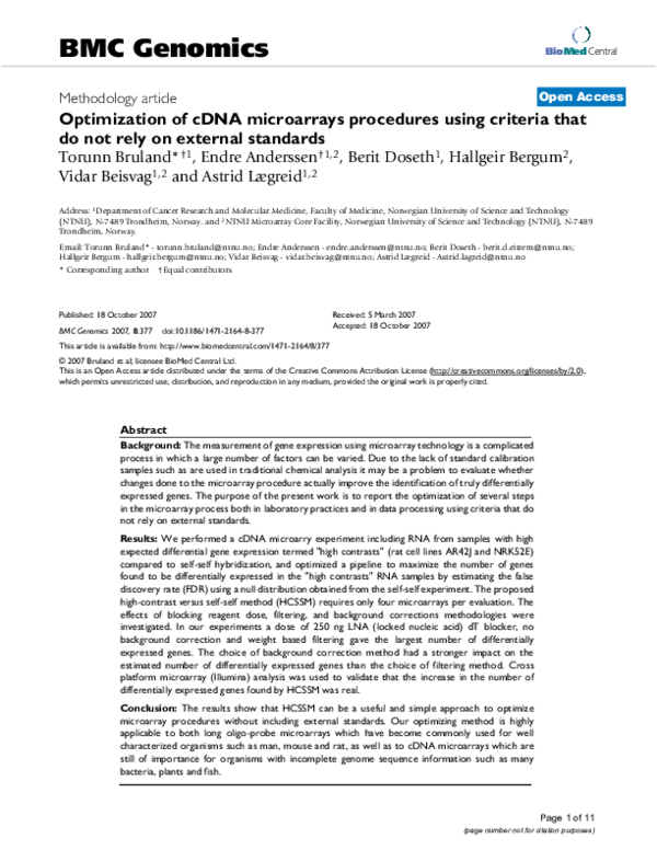 (PDF) Optimization of cDNA microarrays procedures using criteria that ...