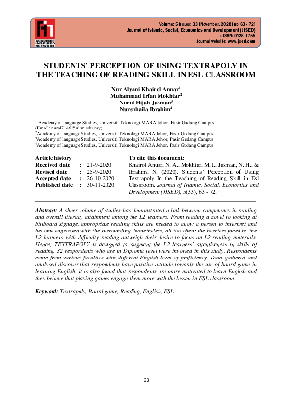 (PDF) STUDENTS' PERCEPTION OF USING TEXTRAPOLY IN THE TEACHING OF ...