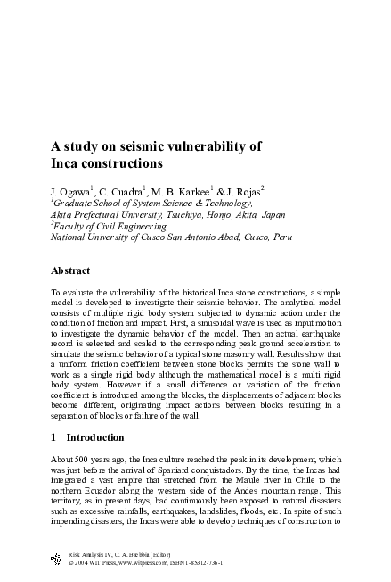 (PDF) A Study On Seismic Vulnerability OfInca Constructions