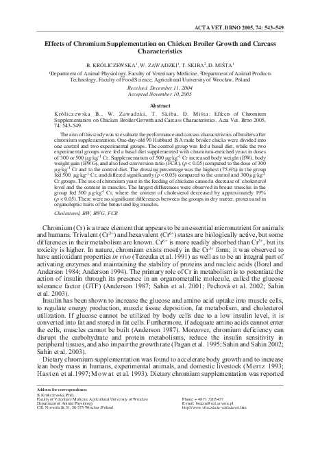 (PDF) Effects of Chromium Supplementation on Chicken Broiler Growth and ...