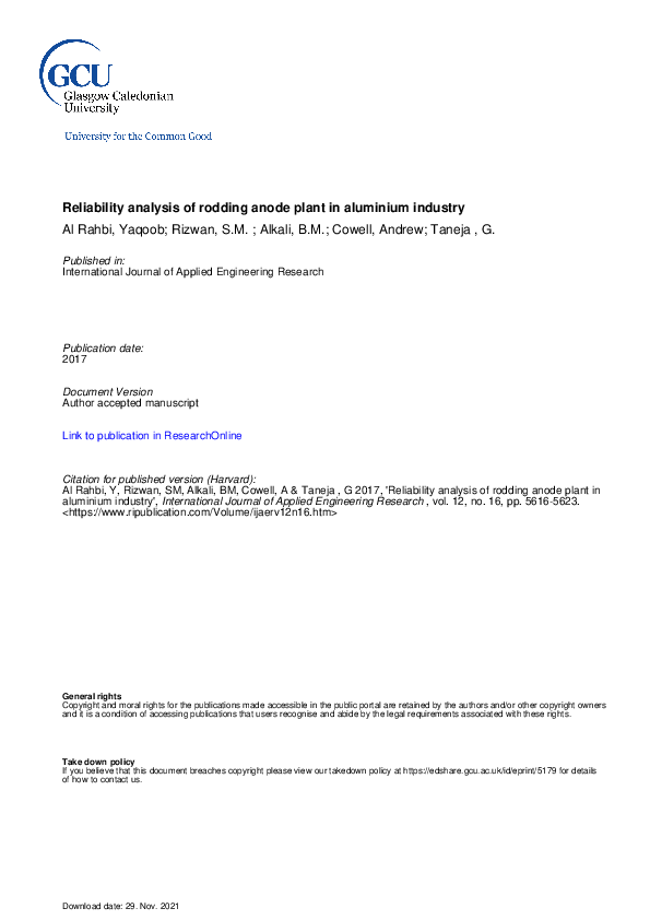 (PDF) Reliability analysis of rodding anode plant in aluminium industry