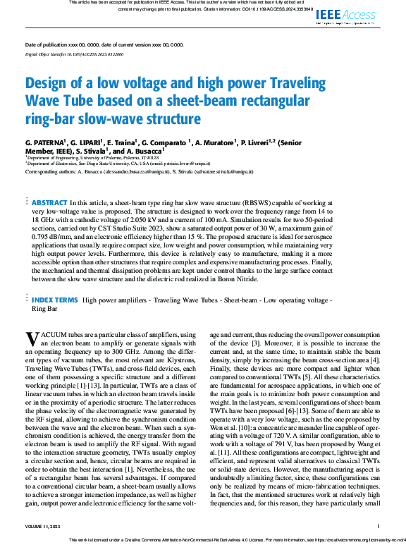 (PDF) Design of a low voltage and high power Traveling Wave Tube based ...