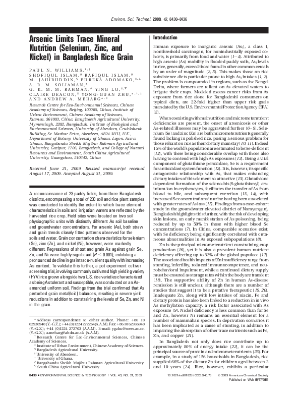 (PDF) Arsenic limits trace mineral nutrition (selenium, zinc, and