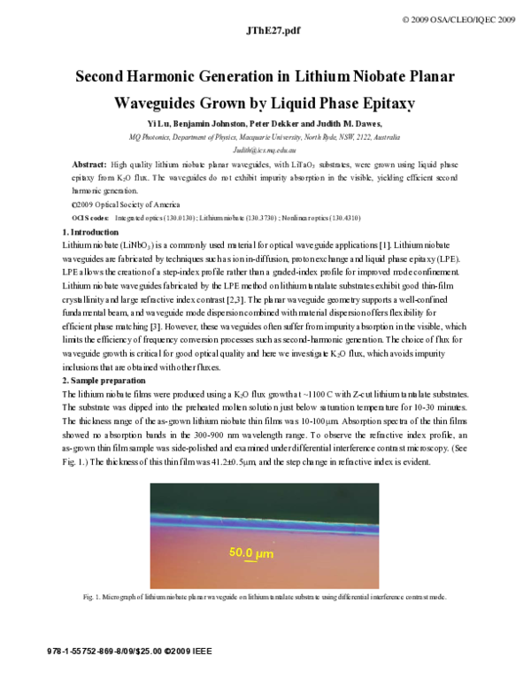 (PDF) Second Harmonic Generation in Lithium Niobate Planar Waveguides ...