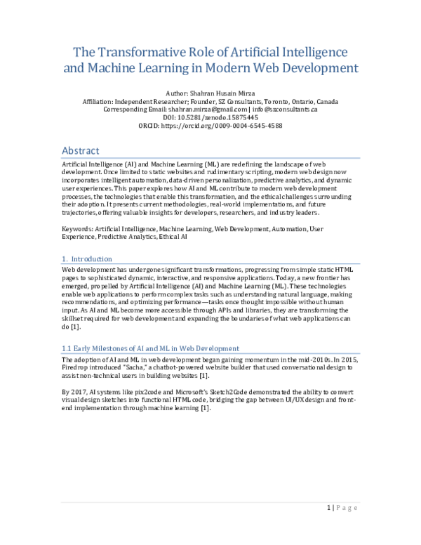 (PDF) The Transformative Role of Artificial Intelligence and Machine ...