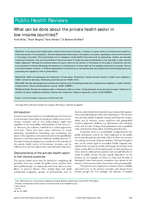 (PDF) What Can Be Done about the Private Health Sector in Low-Income ...