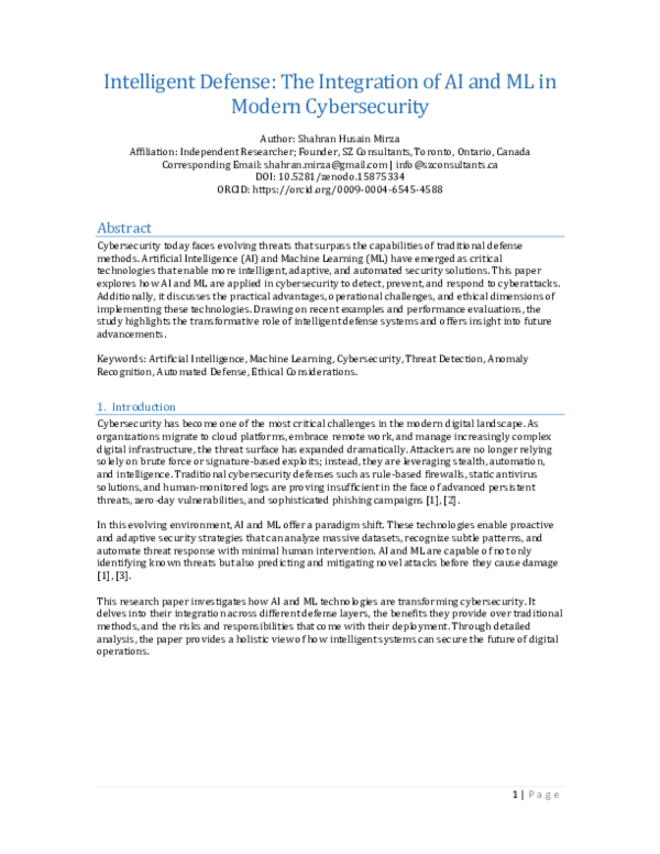 (PDF) Intelligent Defense: The Integration of AI and ML in Modern ...