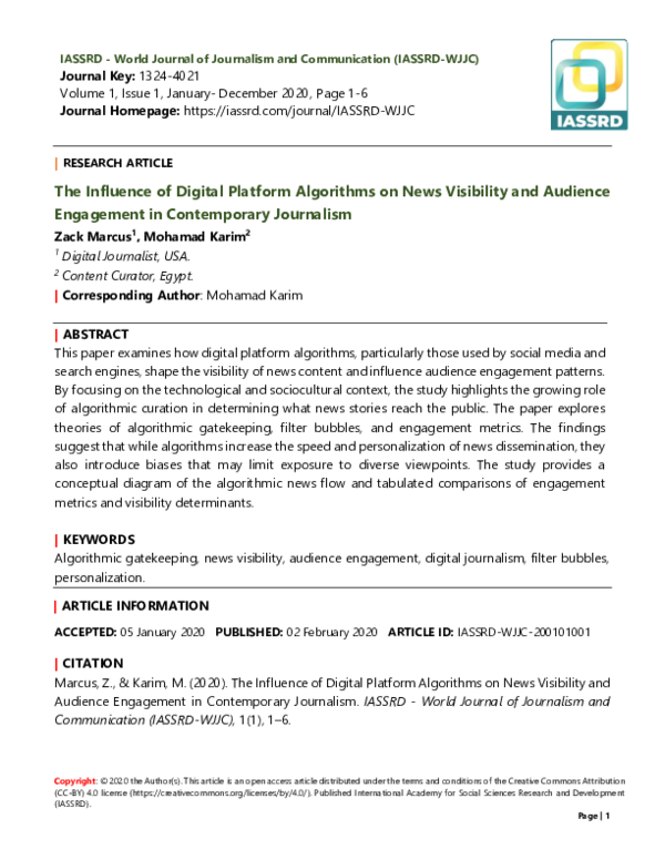 (PDF) The Influence of Digital Platform Algorithms on News Visibility ...