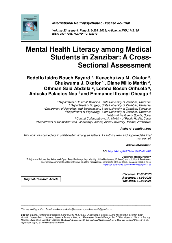 (PDF) Mental Health Literacy among Medical Students in Zanzibar: A ...