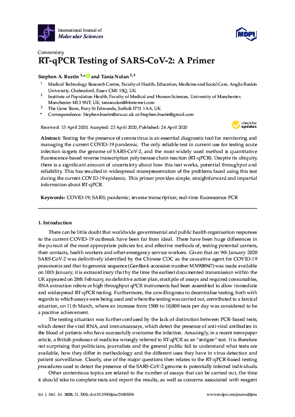 (PDF) RT-qPCR Testing of SARS-CoV-2: A Primer