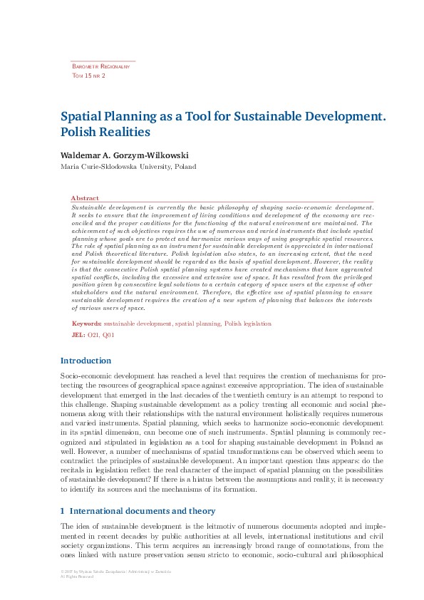 (PDF) Spatial Planning as a Tool for Sustainable Development. Polish ...