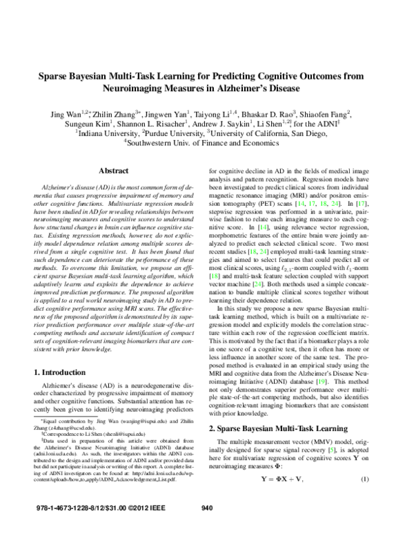 (PDF) Sparse Bayesian multi-task learning for predicting cognitive ...