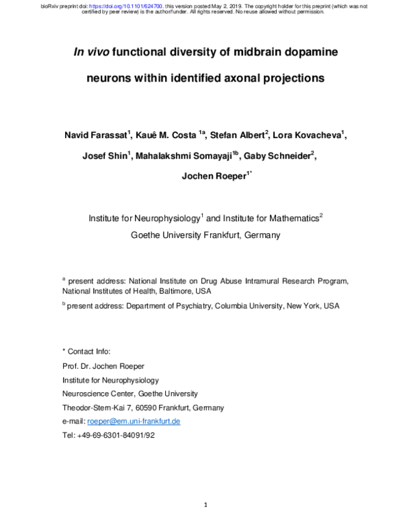 (PDF) In vivo functional diversity of midbrain dopamine neurons within ...