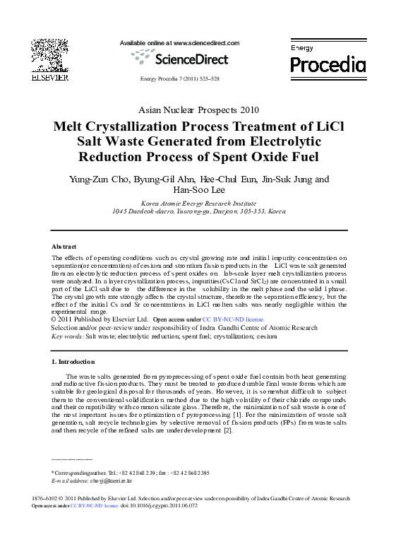 (PDF) Melt Crystallization Process Treatment of LiCl Salt Waste ...