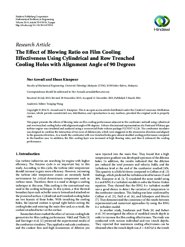 (PDF) The Effect of Blowing Ratio on Film Cooling Effectiveness Using ...