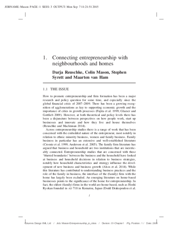 (PDF) Connecting entrepreneurship with homes and neighbourhoods