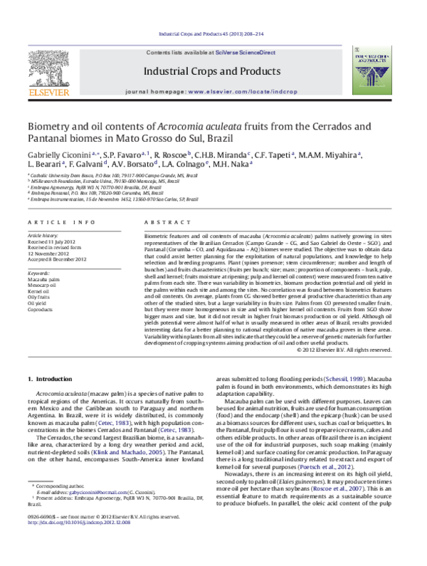 (PDF) Biometry and oil contents of Acrocomia aculeata fruits from the ...