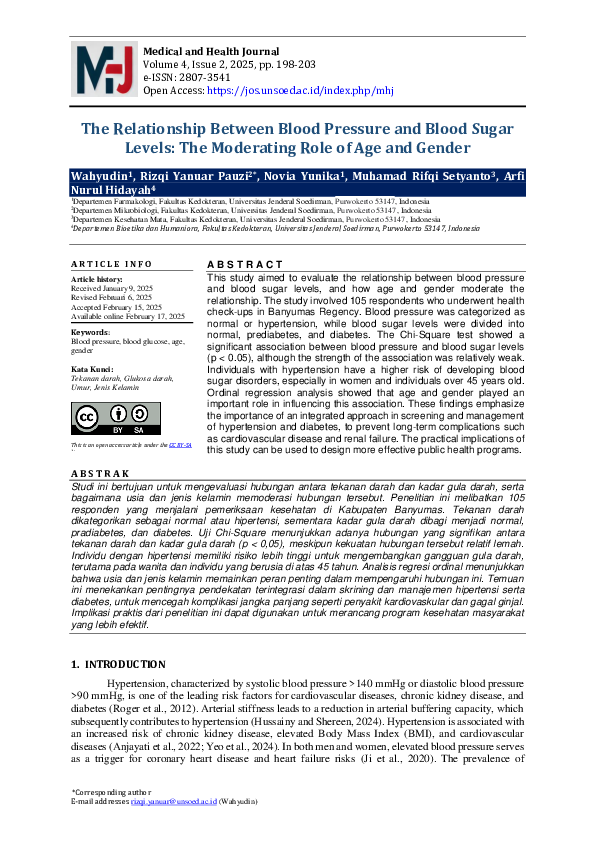 (PDF) The Relationship Between Blood Pressure and Blood Sugar Levels ...