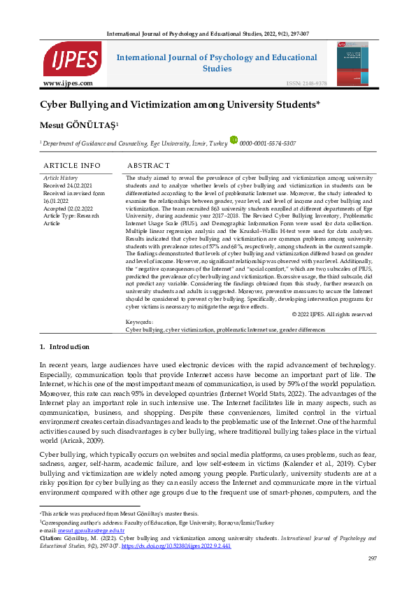 (PDF) Cyber Bullying and Victimization among University Students
