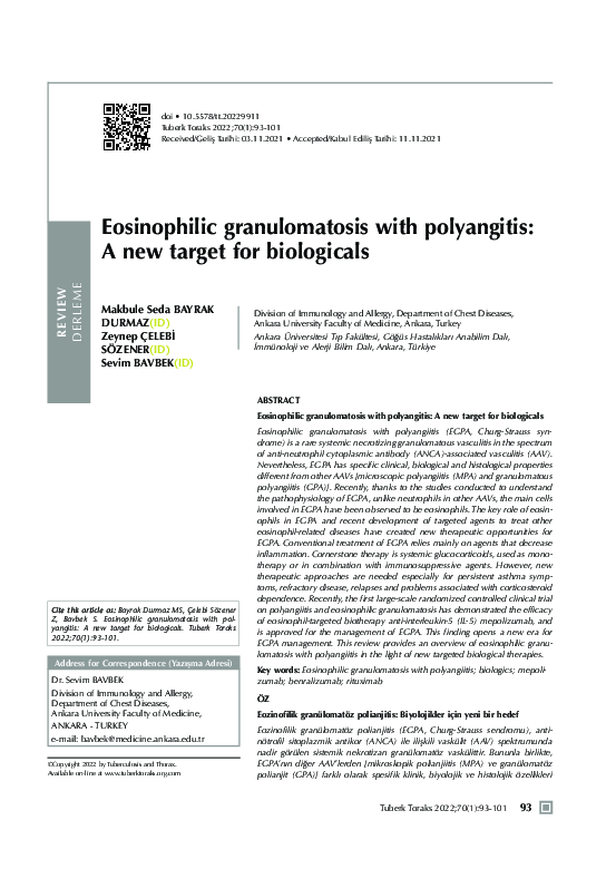 (PDF) Eosinophilic granulomatosis with polyangitis: A new target for ...